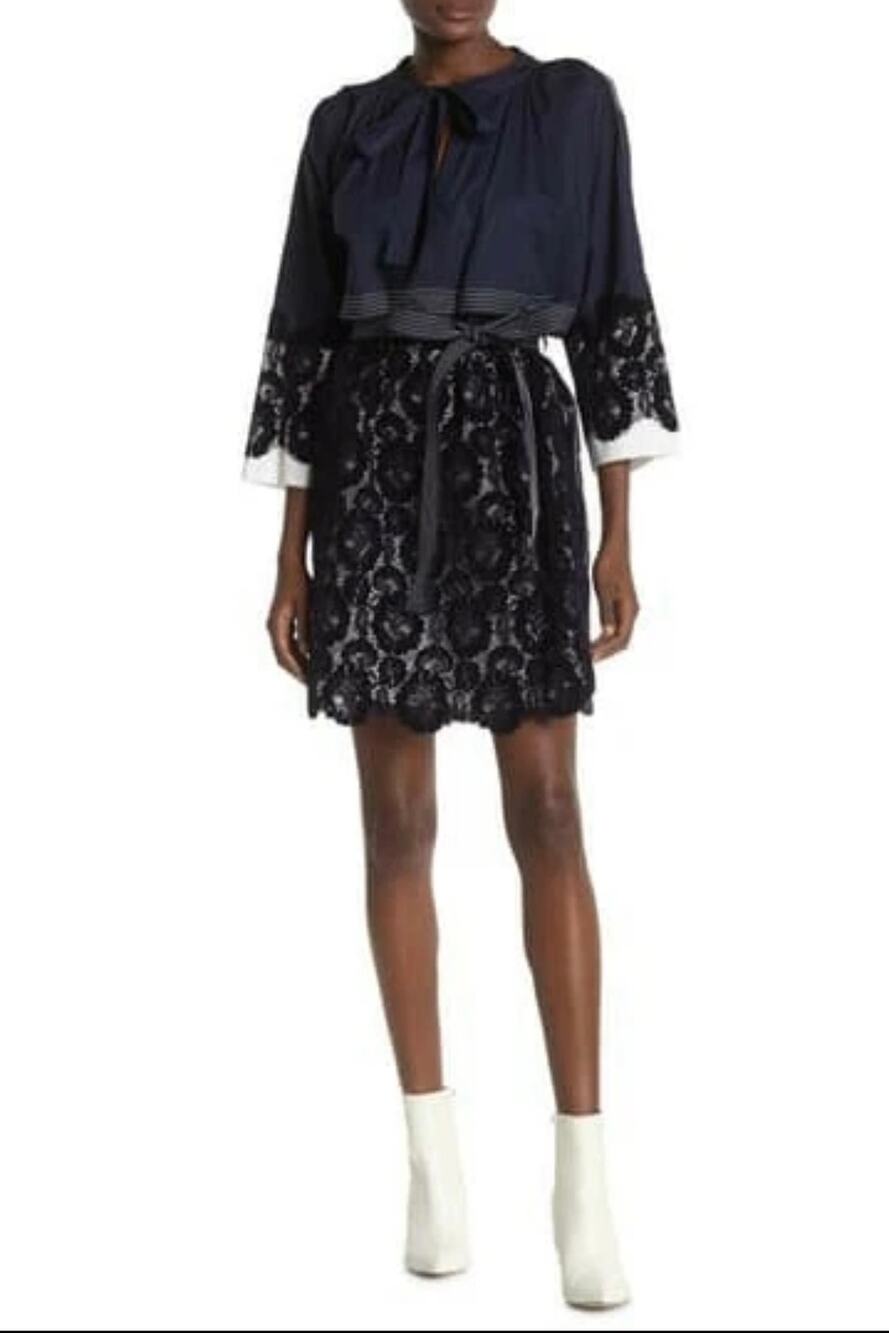 Tory Burch 'Adelaide' Lace Runway Dress Navy Blue Womens Size Large